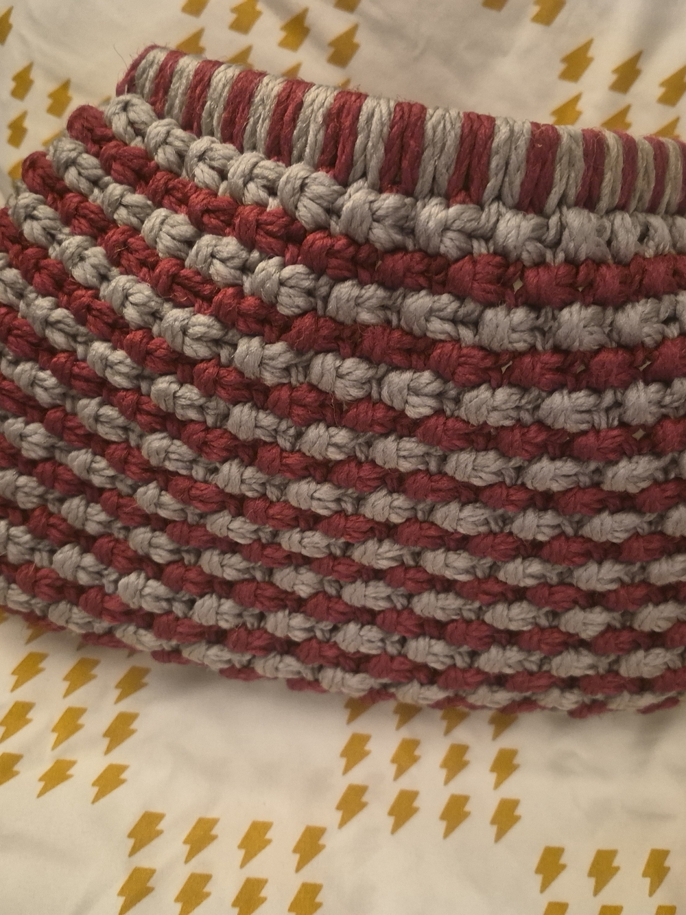 Hand-Crocheted Red and Gray Knit Clutch Wristlet